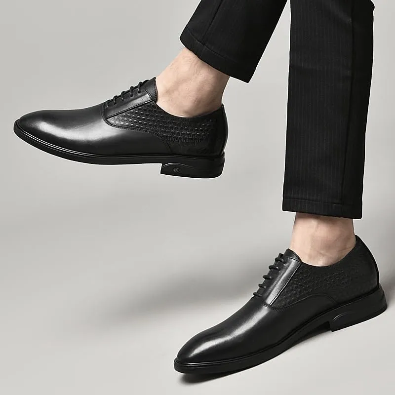 Men's Breathable Oxford Dress Shoes - Formal Business Casual Tuxedo Shoes with Trendy Plaid Upper for Office and Wedding