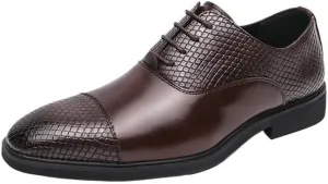 Men's Classic Lace-up Formal Oxfords Modern Leather Business Casual Scale Pattern Comfort Formal Shoes