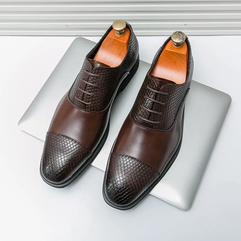 Men's Classic Lace-up Formal Oxfords Modern Leather Business Casual Scale Pattern Comfort Formal Shoes