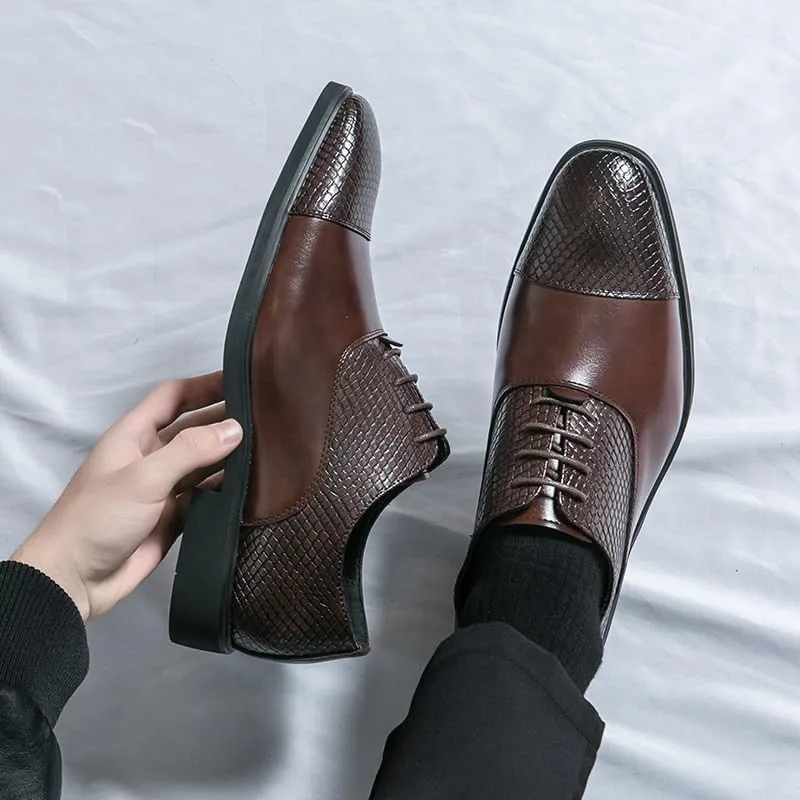Men's Classic Lace-up Formal Oxfords Modern Leather Business Casual Scale Pattern Comfort Formal Shoes