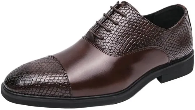 Men's Classic Lace-up Formal Oxfords Modern Leather Business Casual Scale Pattern Comfort Formal Shoes