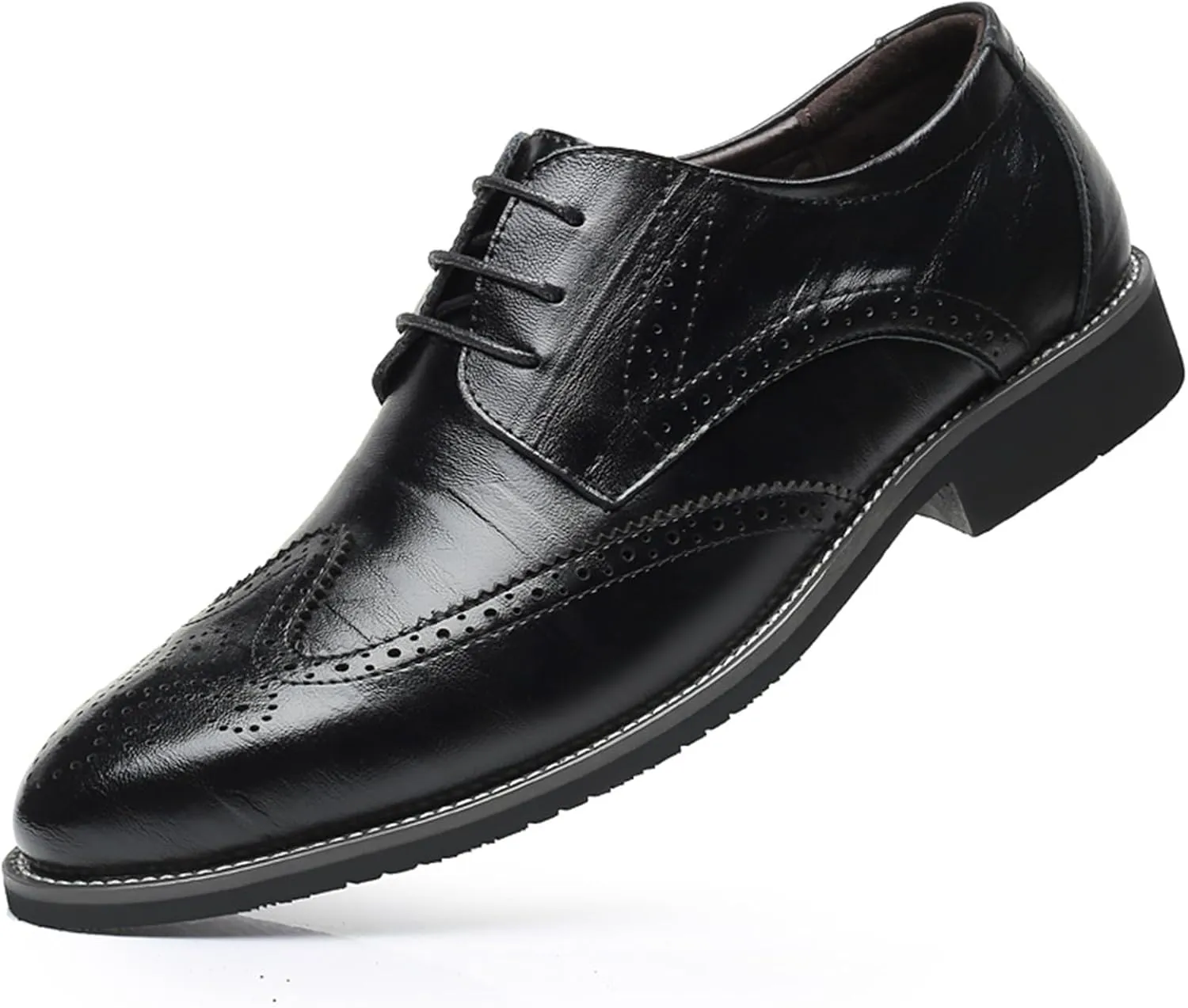 Men's Classic Leather Formal Business Oxford Wingtip Lace Up Retro Casual Dress Shoes for Men Comfortable
