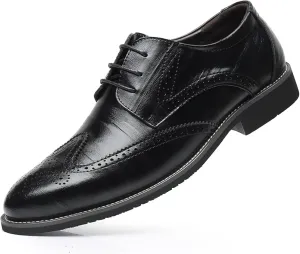 Men's Classic Leather Formal Business Oxford Wingtip Lace Up Retro Casual Dress Shoes for Men Comfortable