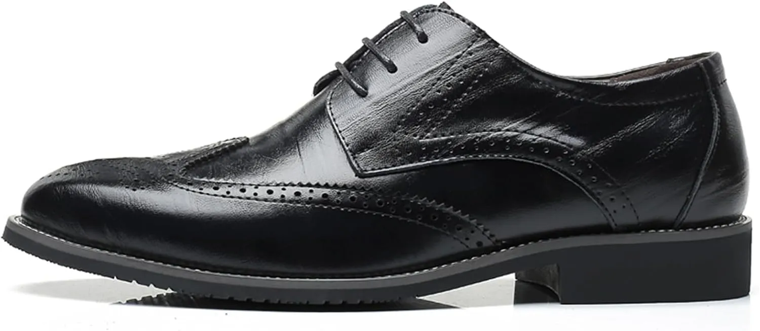 Men's Classic Leather Formal Business Oxford Wingtip Lace Up Retro Casual Dress Shoes for Men Comfortable