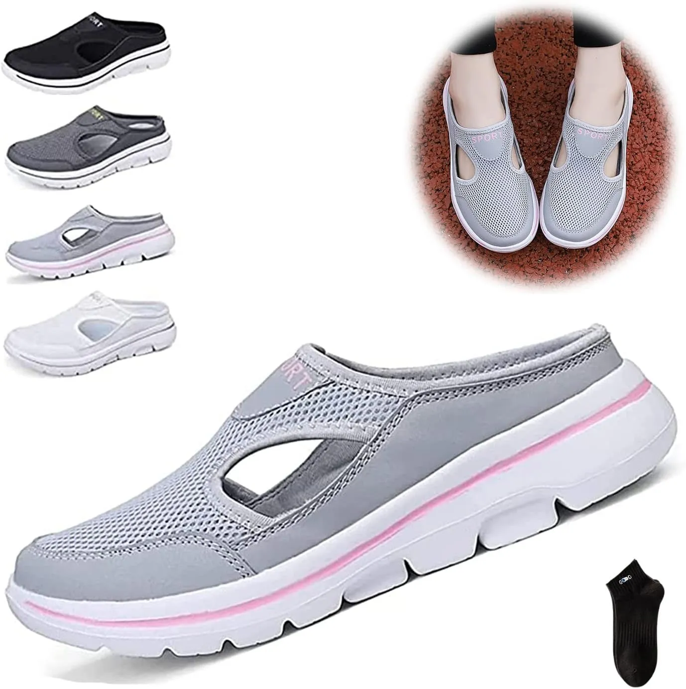 Men's Comfort Breathable Support Sports Sandals, Heelless Air Breathable Mesh Sport Sandals, High Elasticity Non-Slip Walking Shoes for Mens and Womens