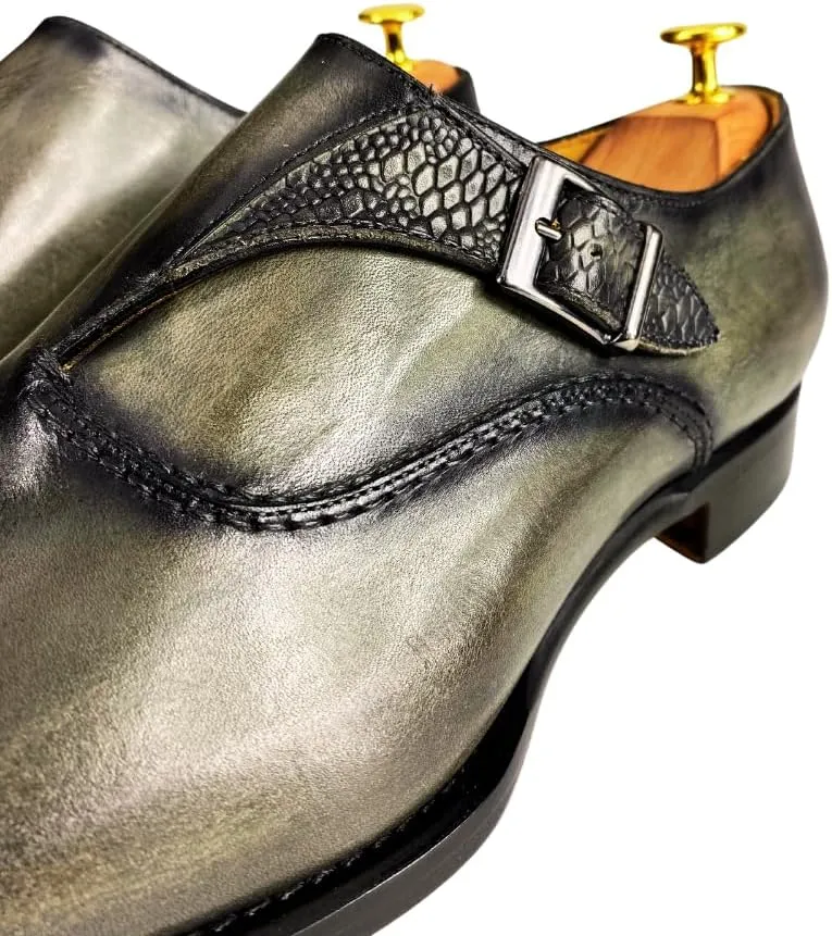 Men's Dress Italian Shoes Oxford Buckle Premium Leather Made in Italy