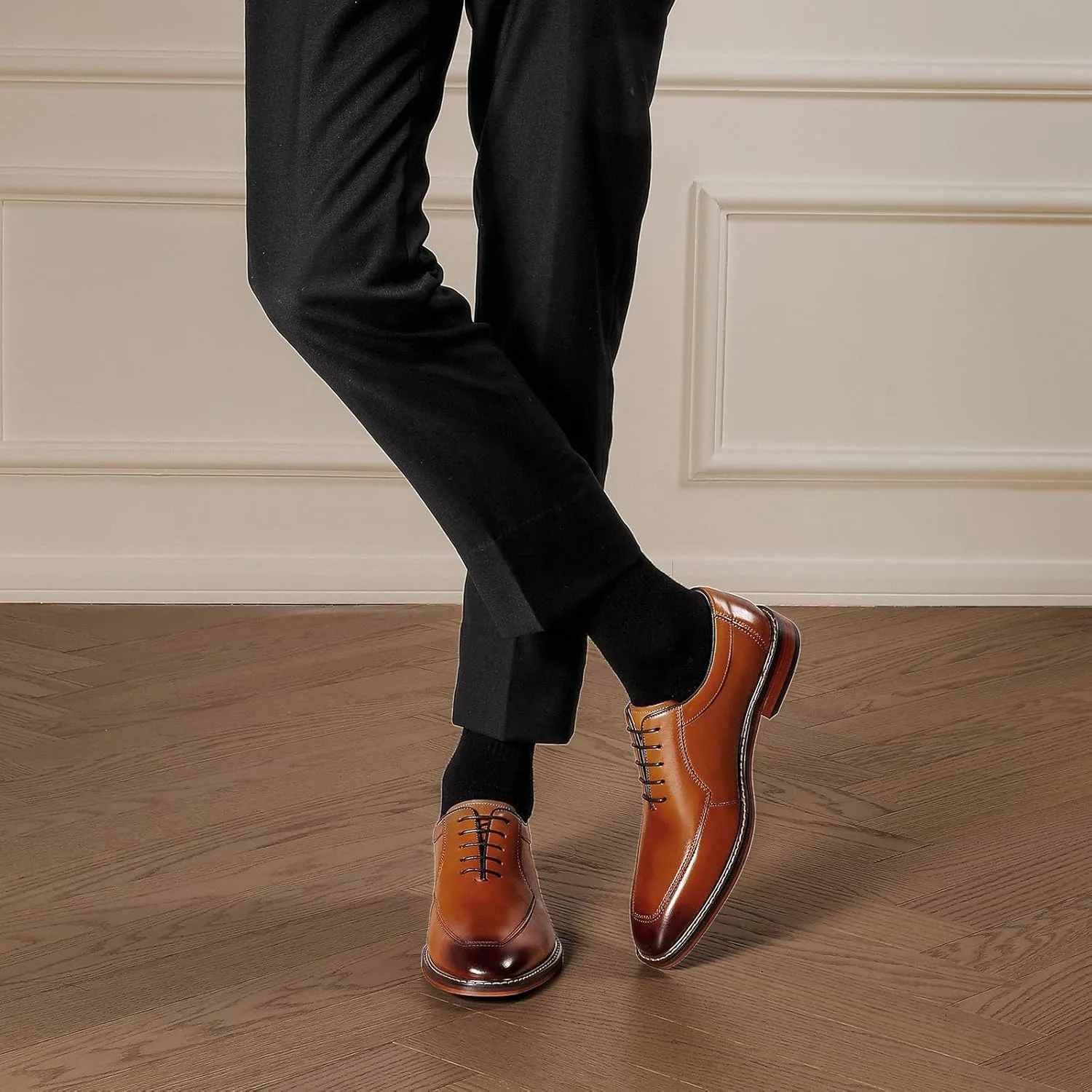 Men's Dress Shoes Genuine Leather Oxford for Men Classic Comfortable Formal Business lace up No Creases Mens Dress Shoes