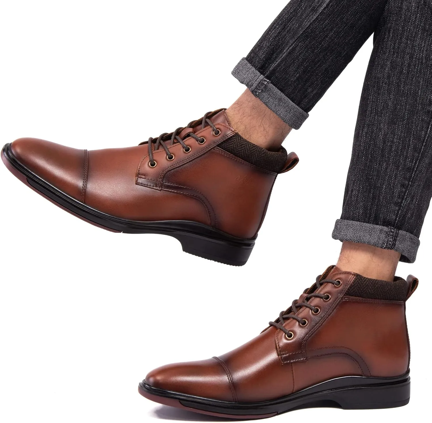 Mens Leather Oxford Dress Boots - Casual Chukka Ankle Boot Mid-Top Boots for Men