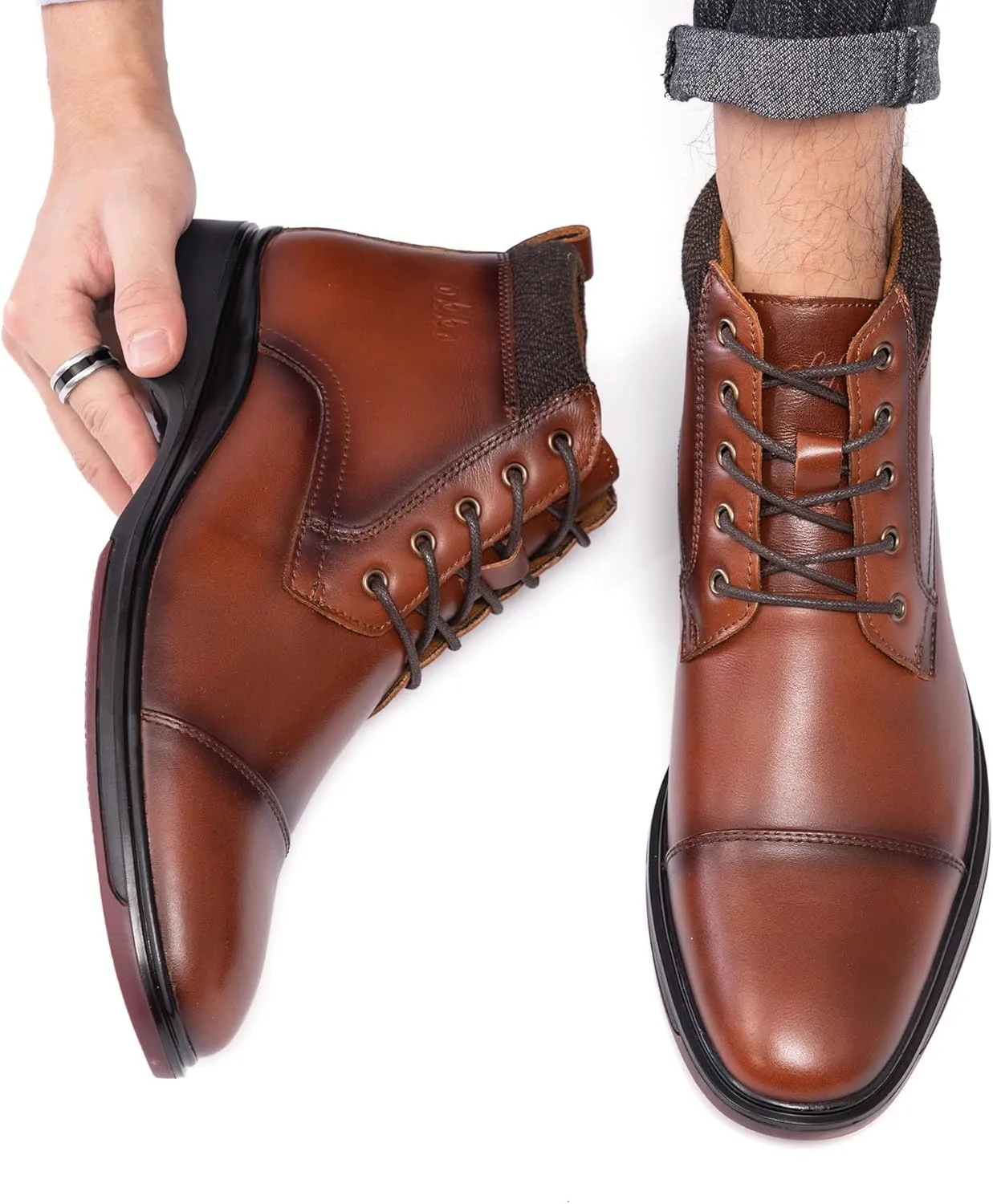 Mens Leather Oxford Dress Boots - Casual Chukka Ankle Boot Mid-Top Boots for Men