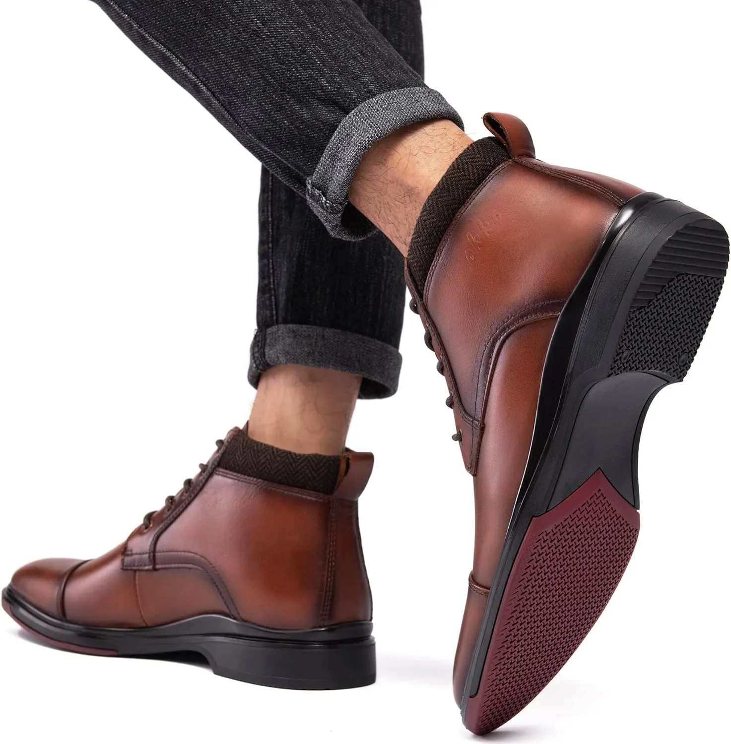 Mens Leather Oxford Dress Boots - Casual Chukka Ankle Boot Mid-Top Boots for Men