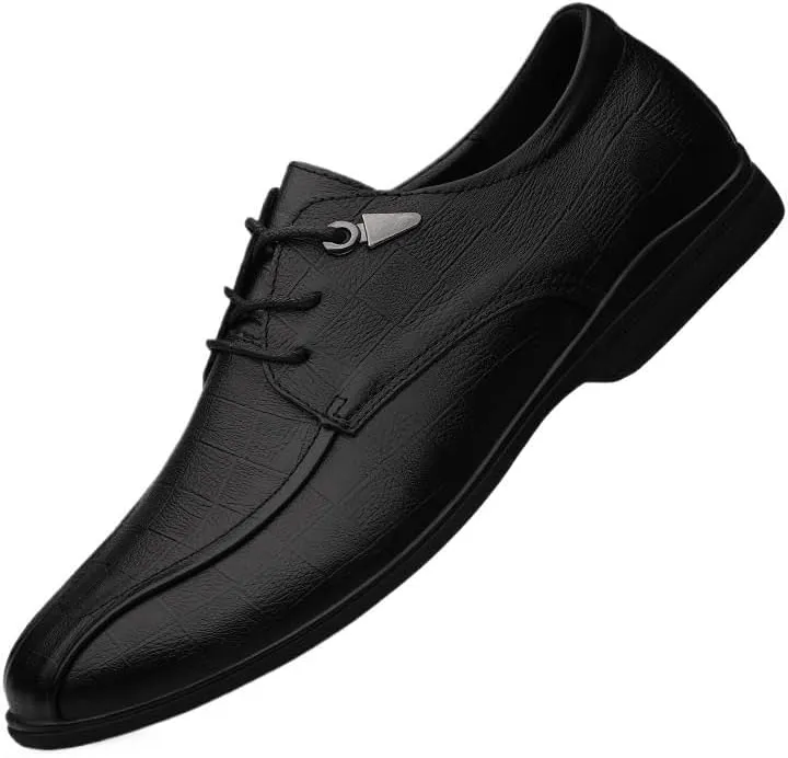Men's Pointed Toe Tuxedo Shoes - Classic Lace Up Low Top Leather Dress Shoes for Business, Office, and Weddings
