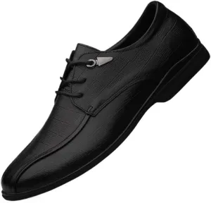 Men's Pointed Toe Tuxedo Shoes - Classic Lace Up Low Top Leather Dress Shoes for Business, Office, and Weddings