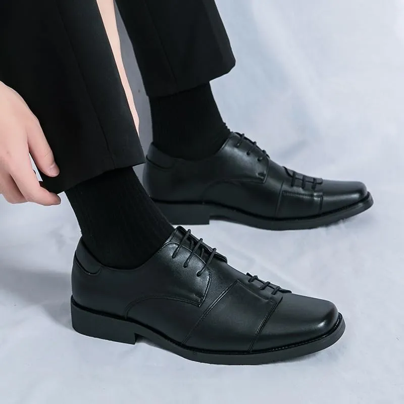Men's Retro Square Toe Oxford Shoes, Lace-Up Brogue Flats, Casual Dress Loafers, Office Formal Footwear, Men's Genuine Leather Shoes
