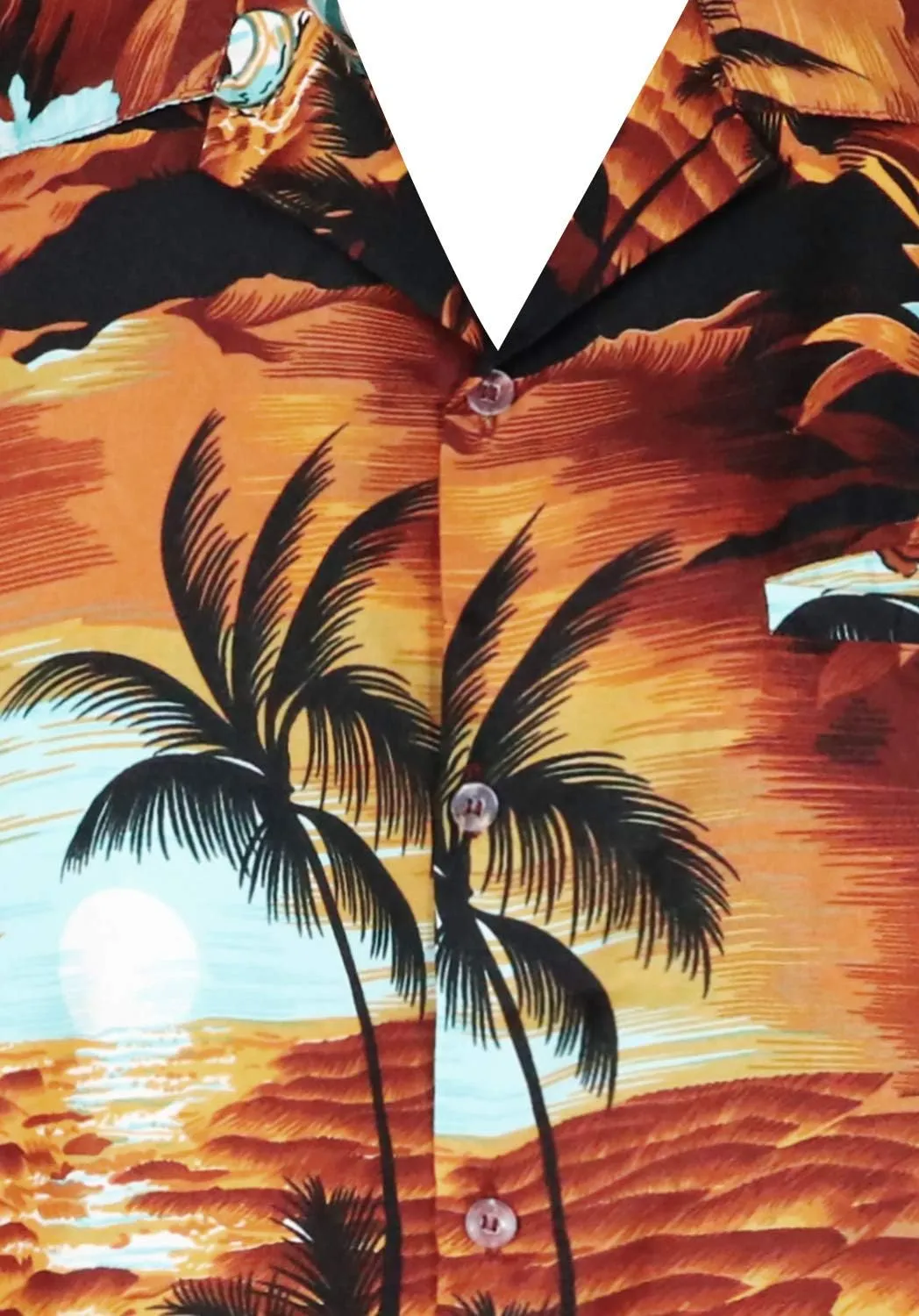 Men's Surfing-Shirt Short-Sleeve Casual-Button-Down Hawaii-Vacation Palms Sunset
