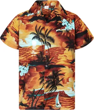 Men's Surfing-Shirt Short-Sleeve Casual-Button-Down Hawaii-Vacation Palms Sunset