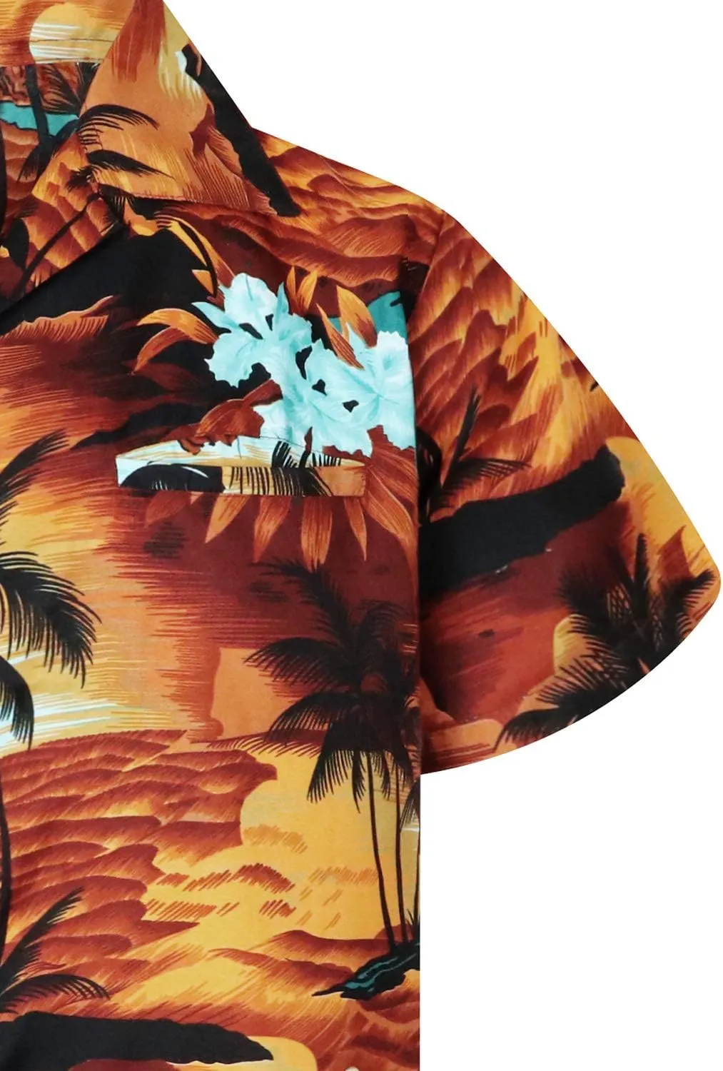 Men's Surfing-Shirt Short-Sleeve Casual-Button-Down Hawaii-Vacation Palms Sunset