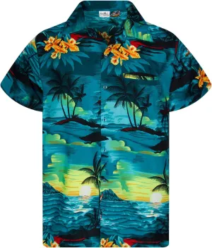 Men's Surfing-Shirt Short-Sleeve Casual-Button-Down Hawaii-Vacation Palms Sunset