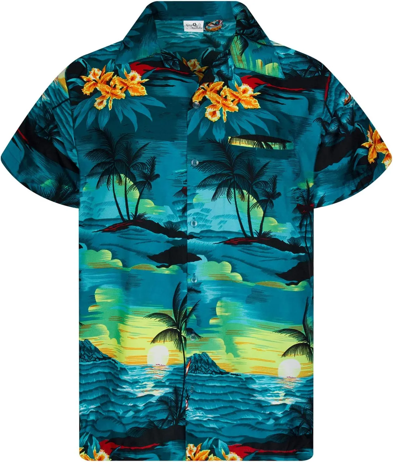 Men's Surfing-Shirt Short-Sleeve Casual-Button-Down Hawaii-Vacation Palms Sunset