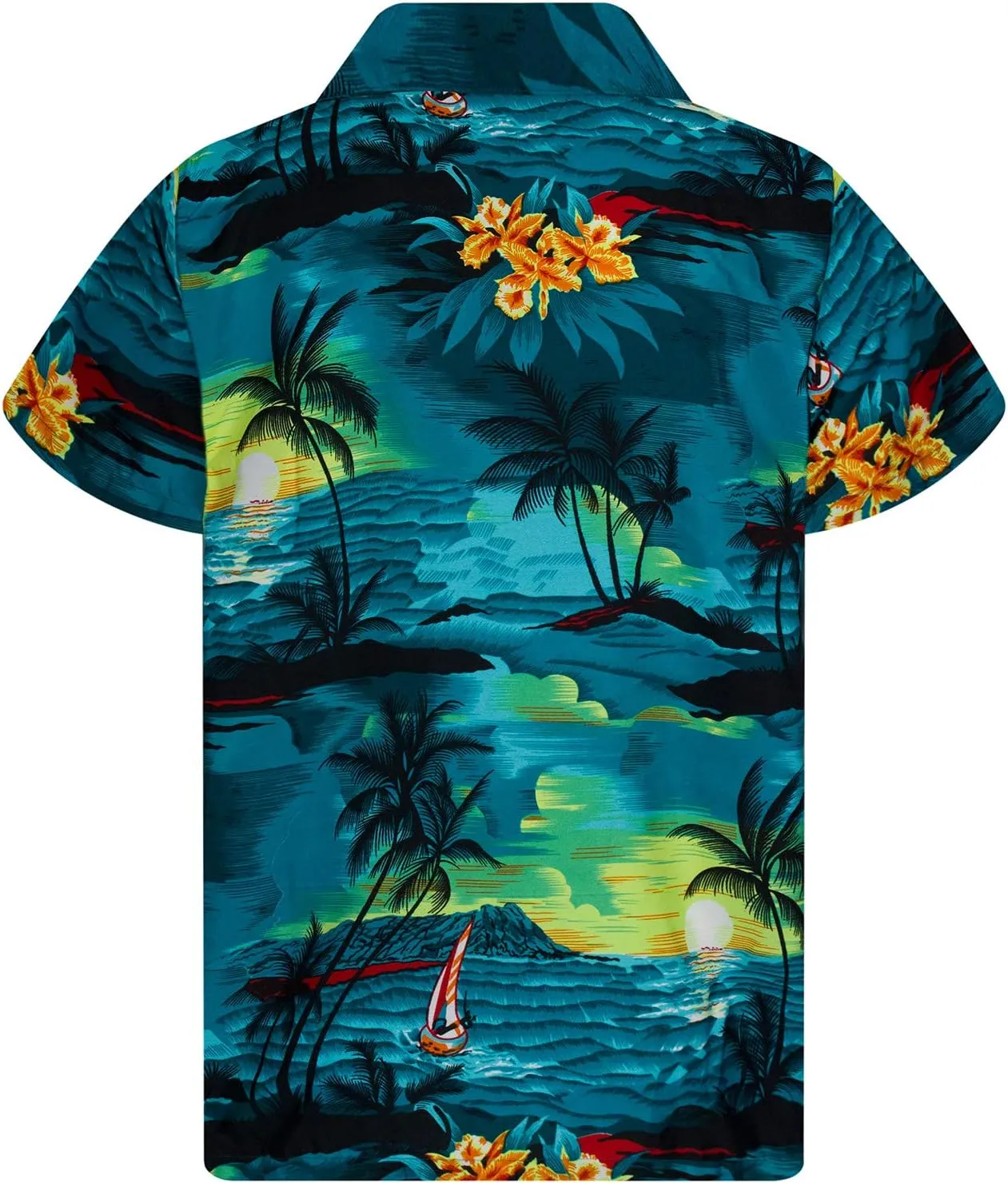 Men's Surfing-Shirt Short-Sleeve Casual-Button-Down Hawaii-Vacation Palms Sunset