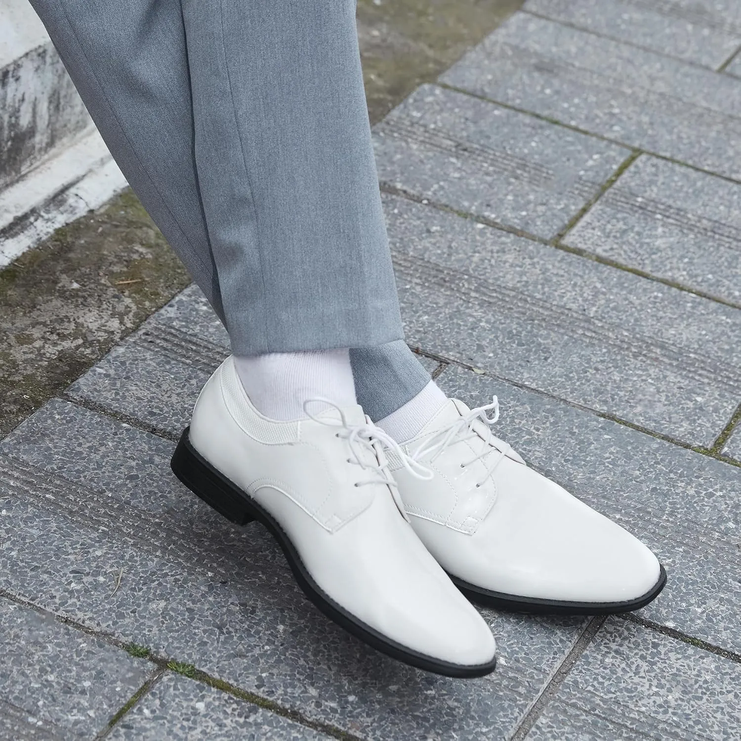 Men's Tuxedo Dress Shoes - Classic Oxfords in Black & White - Formal Suit Shoes with Lace-Up Closure