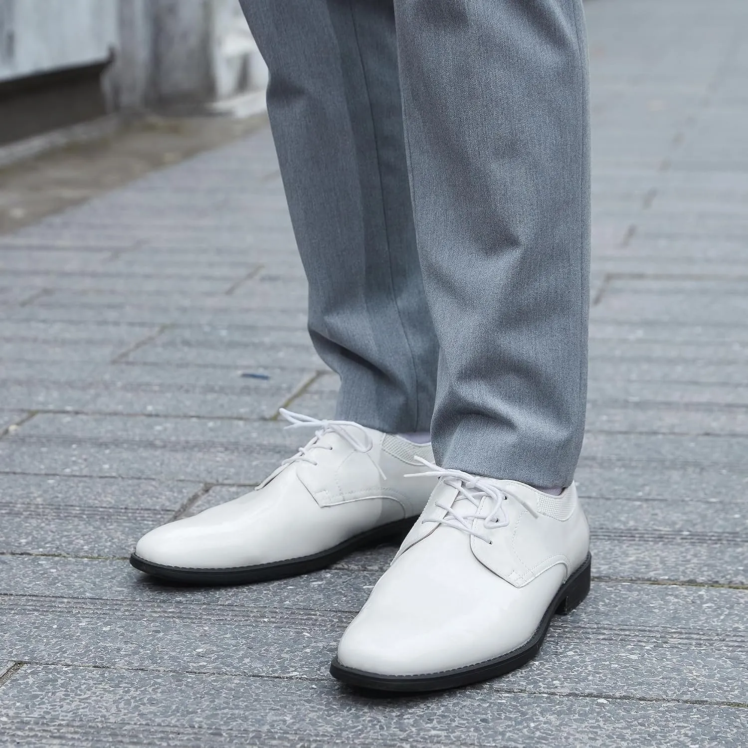 Men's Tuxedo Dress Shoes - Classic Oxfords in Black & White - Formal Suit Shoes with Lace-Up Closure