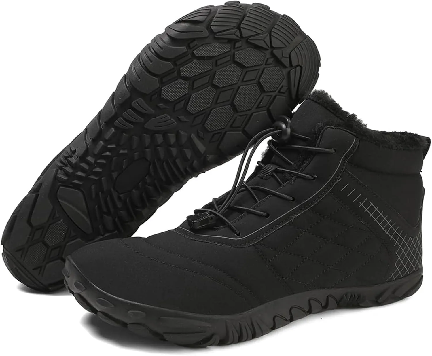 Mens Winter Hiking Boots Slip On Warm Zero Drop Snow Boot Wide Toe Box Lace Up Minimalist Waterproof Shoes Outdoor Walking Running Hiking Five Finger Sneakers Casual Comfortable Ankle Booties