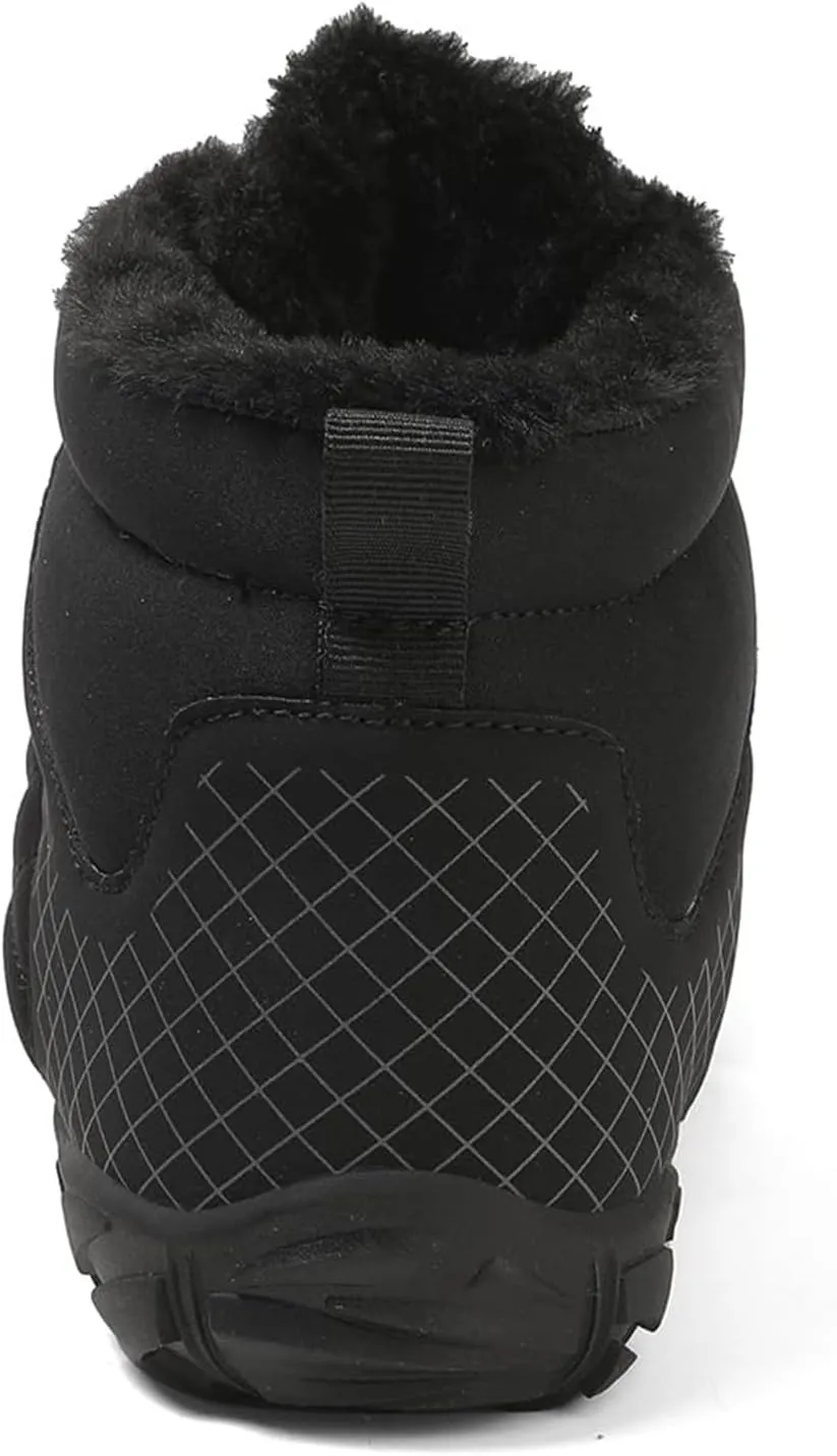 Mens Winter Hiking Boots Slip On Warm Zero Drop Snow Boot Wide Toe Box Lace Up Minimalist Waterproof Shoes Outdoor Walking Running Hiking Five Finger Sneakers Casual Comfortable Ankle Booties