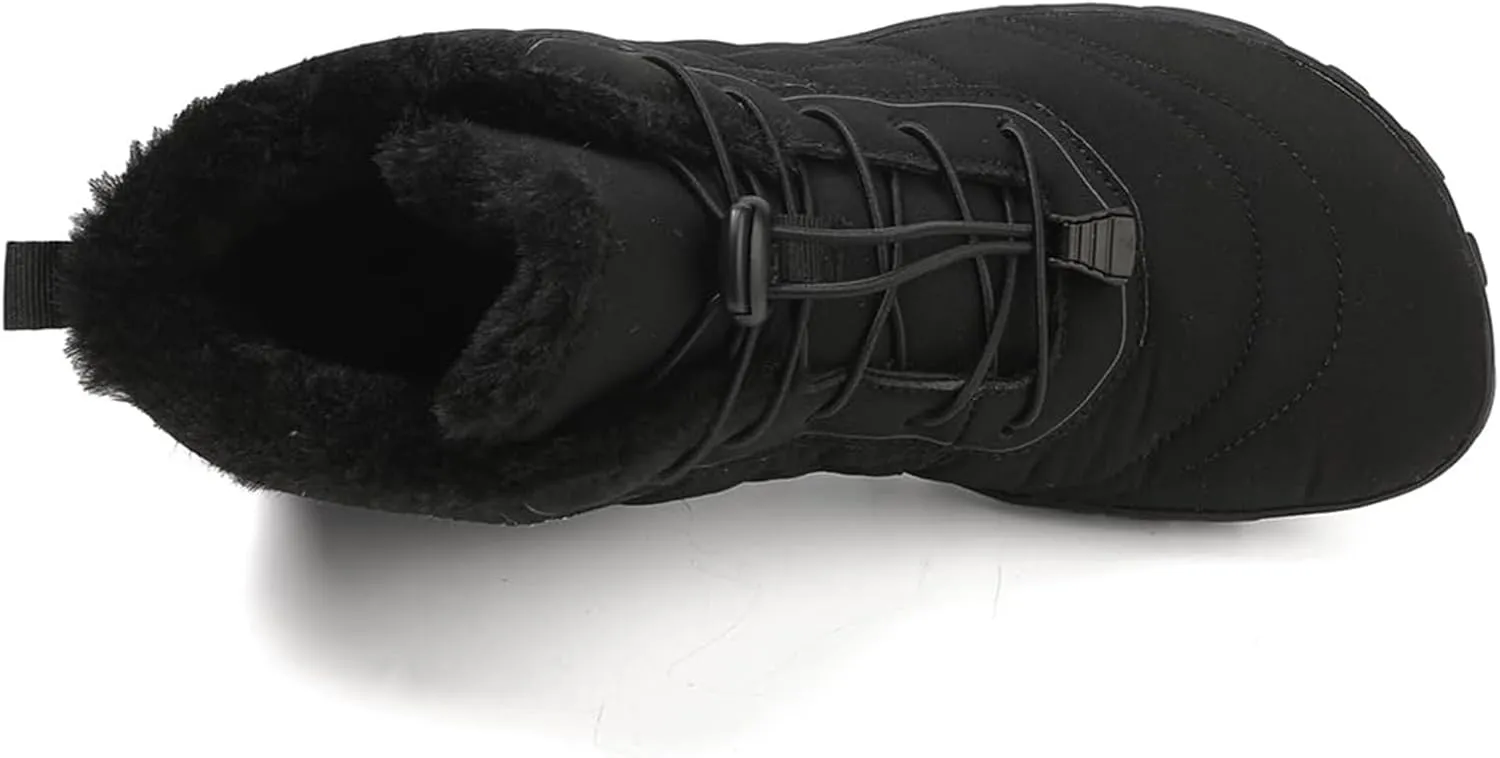 Mens Winter Hiking Boots Slip On Warm Zero Drop Snow Boot Wide Toe Box Lace Up Minimalist Waterproof Shoes Outdoor Walking Running Hiking Five Finger Sneakers Casual Comfortable Ankle Booties