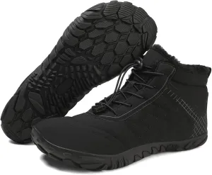 Mens Winter Hiking Boots Slip On Warm Zero Drop Snow Boot Wide Toe Box Lace Up Minimalist Waterproof Shoes Outdoor Walking Running Hiking Five Finger Sneakers Casual Comfortable Ankle Booties