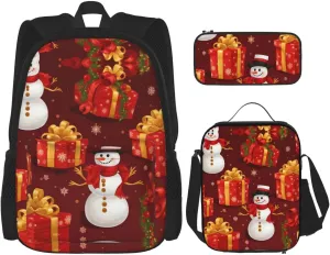 Merry Christmas Snowman Print Travel Bag Adjustable Shoulder Straps Lunch Bag Pencil Case Large Capacity Bag