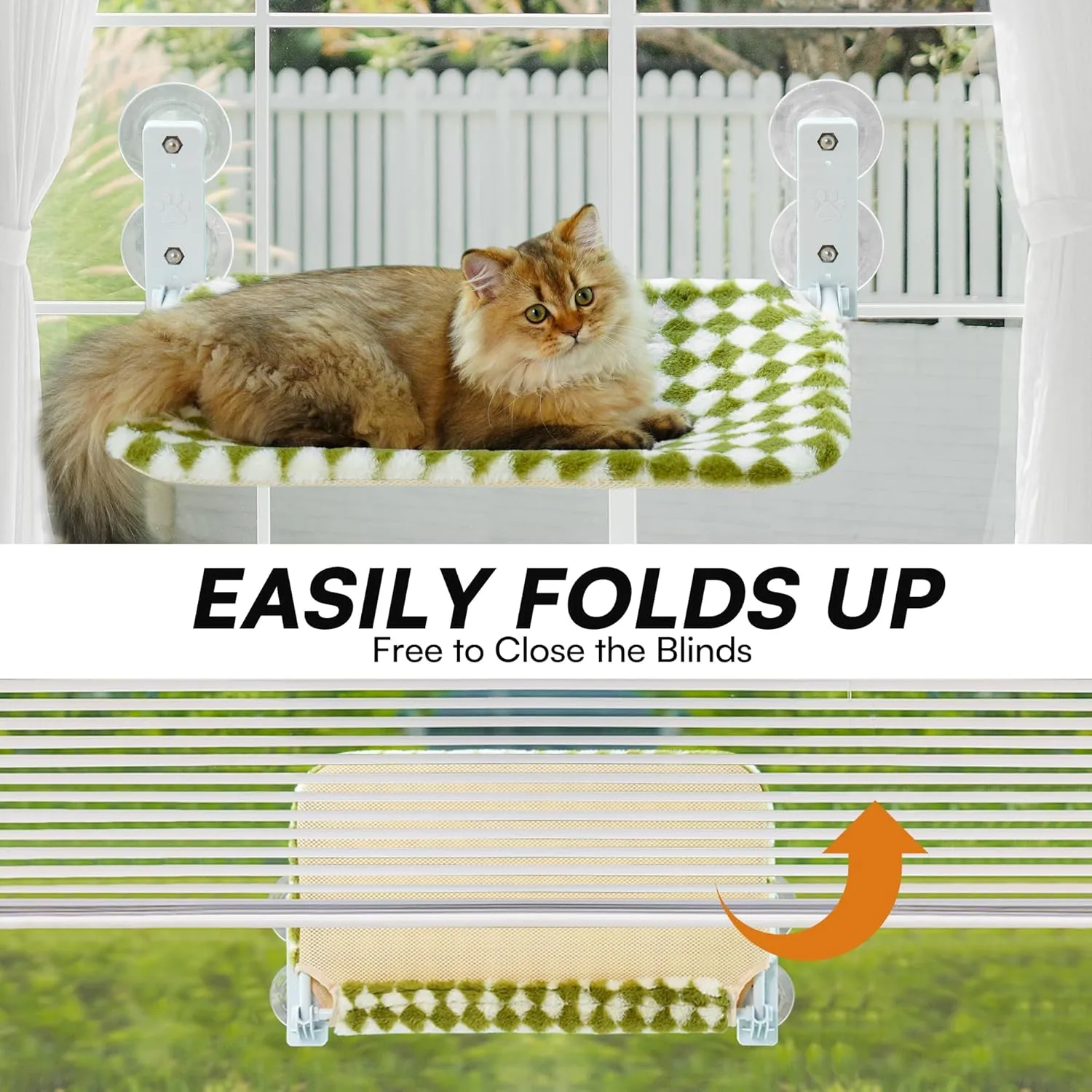 MEWOOFUN Cat Hammock - Steel Frame & Suction Cup Mount, Indoor Window Seat (Green, Medium)