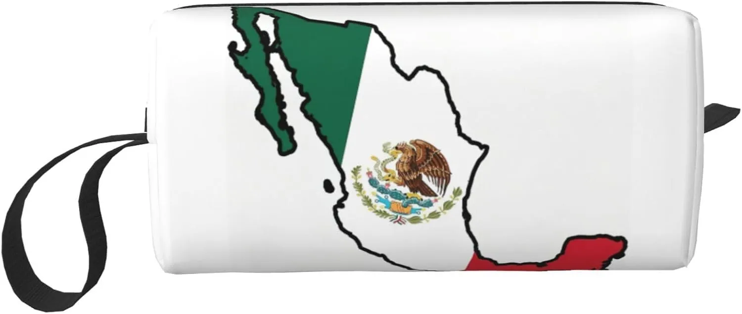 Mexico Flag Map print Travel Toiletry Case Pouch Makeup Bag Travel Cosmetic Bags,Cosmetic Makeup Bags with Zipper