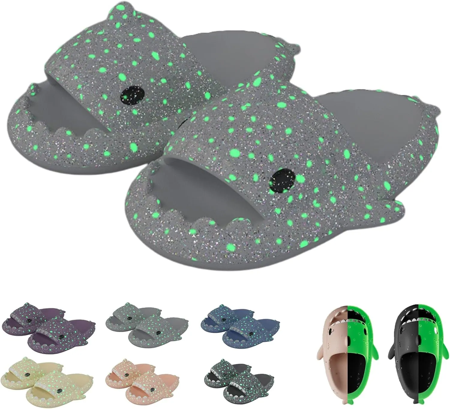 Miahhy Galaxy Shark Slides, Galaxy Shark Slides Glow in the Dark, Cloud Shark Slippers, Shark Flip Flops Non-slip Open Toe