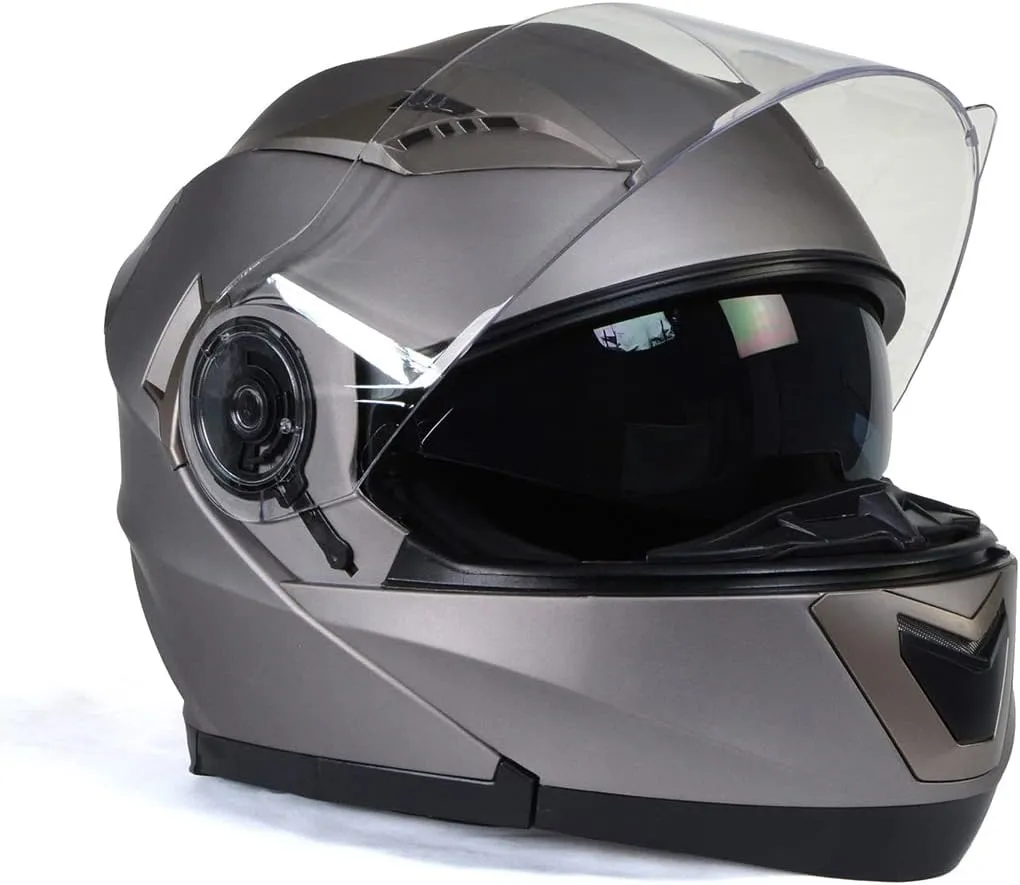 Milwaukee Helmets MPH9808DOT Ionized Silver Advanced Motorcycle Modular Helmet Biker w/Drop Down Visor - Large