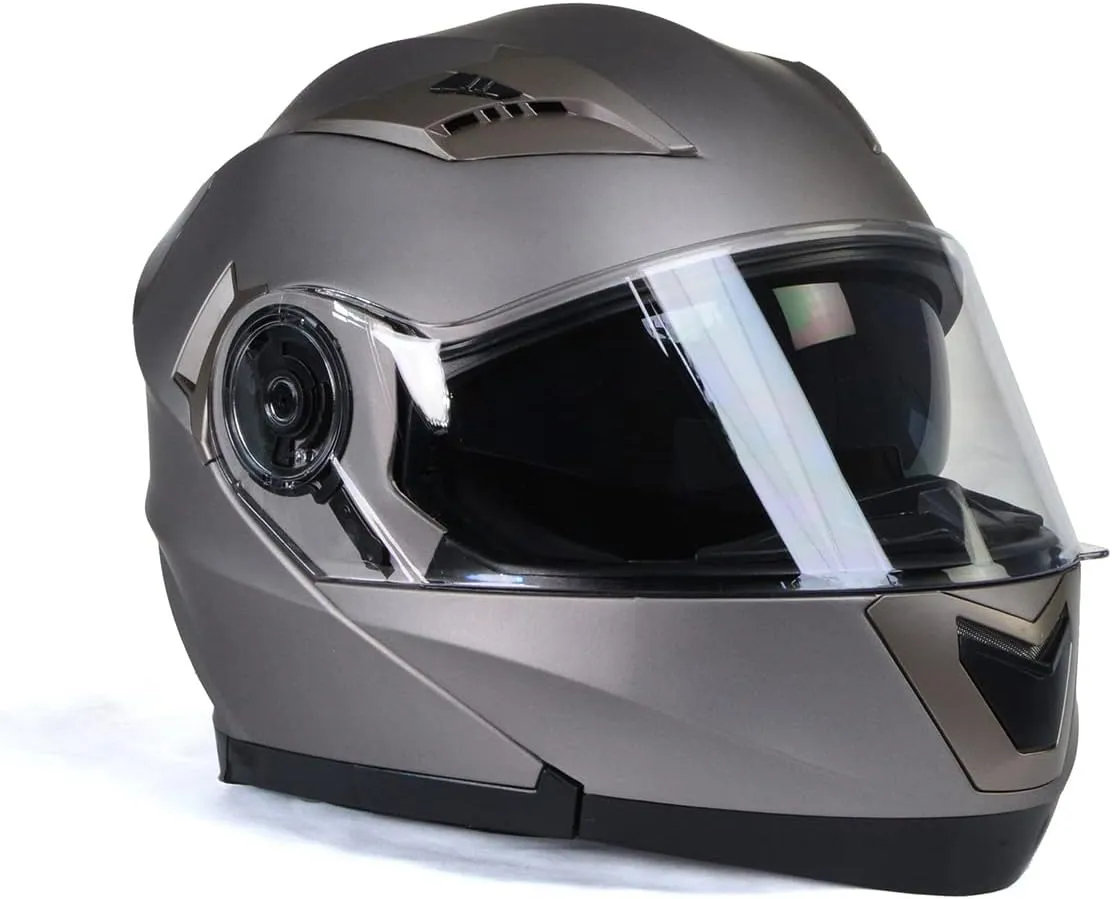 Milwaukee Helmets MPH9808DOT Ionized Silver Advanced Motorcycle Modular Helmet Biker w/Drop Down Visor - Large