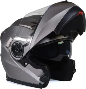 Milwaukee Helmets MPH9808DOT Ionized Silver Advanced Motorcycle Modular Helmet Biker w/Drop Down Visor - Large
