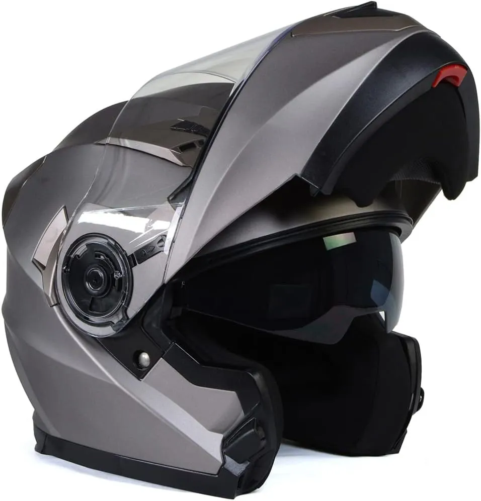 Milwaukee Helmets MPH9808DOT Ionized Silver Advanced Motorcycle Modular Helmet Biker w/Drop Down Visor - Large