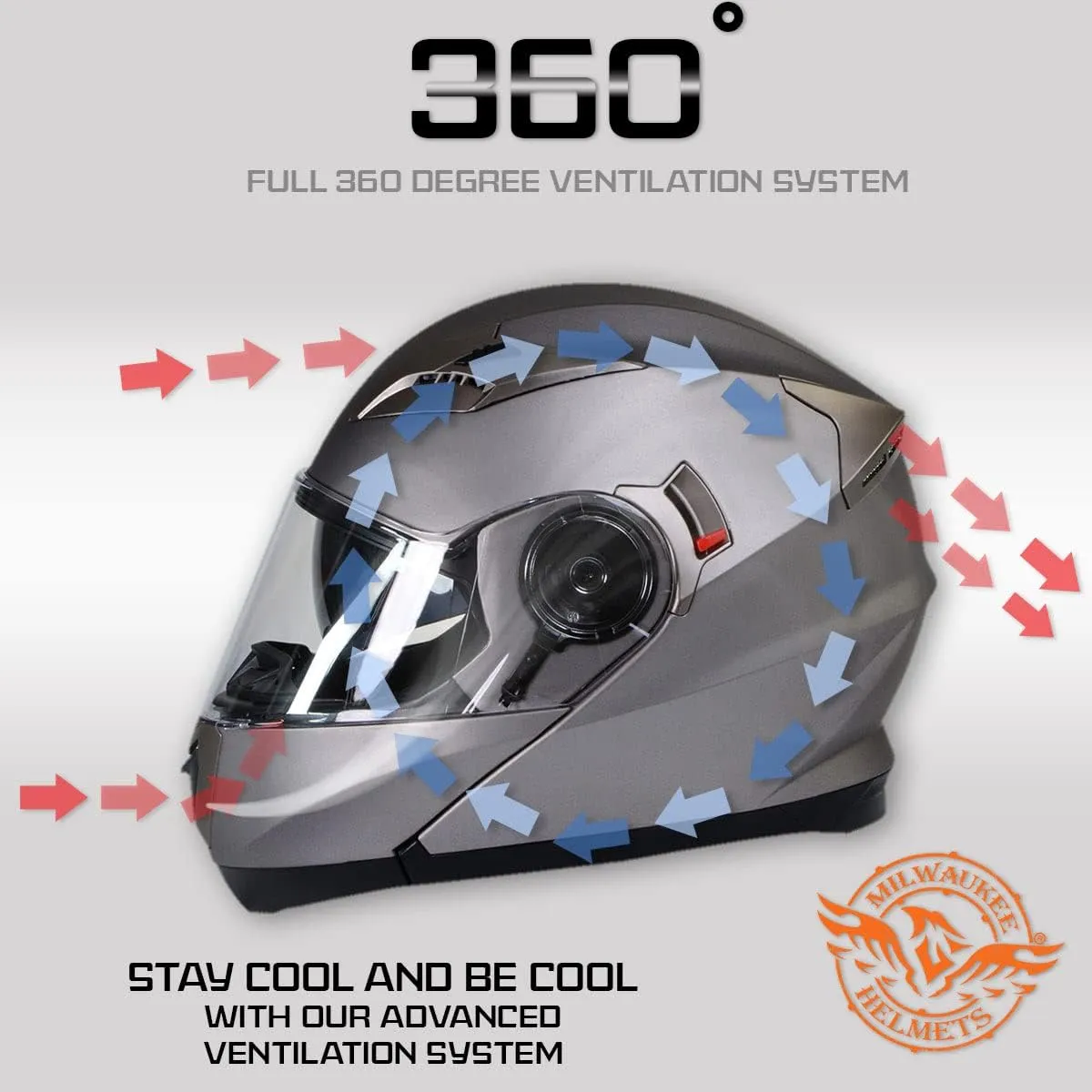 Milwaukee Helmets MPH9808DOT Ionized Silver Advanced Motorcycle Modular Helmet Biker w/Drop Down Visor - Large