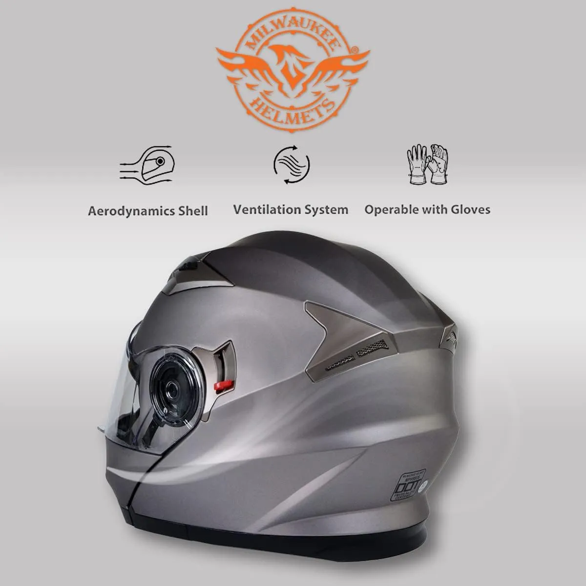 Milwaukee Helmets MPH9808DOT Ionized Silver Advanced Motorcycle Modular Helmet Biker w/Drop Down Visor - Large