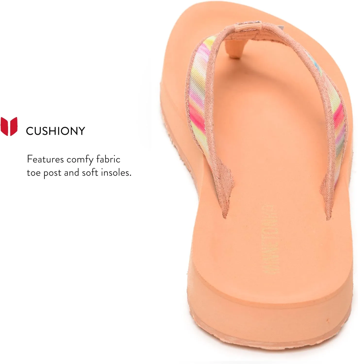 Minnetonka Hedy Sandal - Women’s Beach Flip Flops Handcrafted with Soft Denim or Woven Fabric Accents, and Contoured Footbed