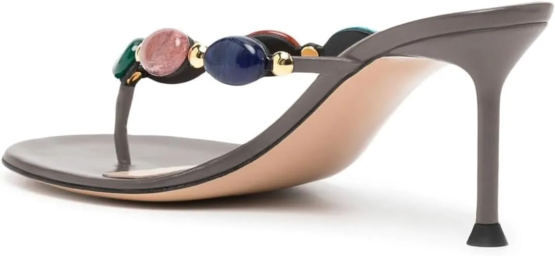 miss left Women Jewelled Open Toe Flip Flops Sexy Thin High Heel Slip on Thong Sandals Comfy Summer Party Shoes Size 4-16 US