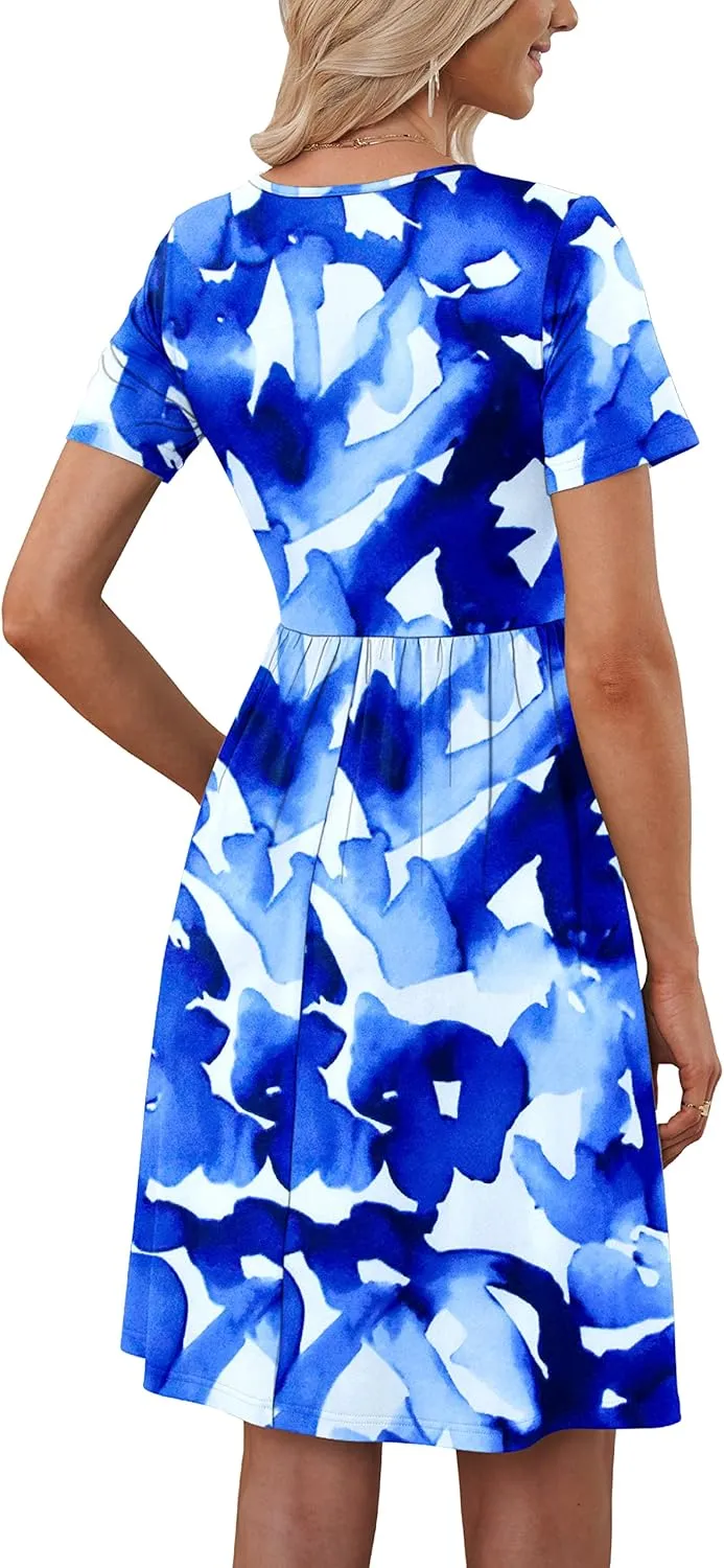 MOLERANI Women Summer Casual Short Sleeve V Neck Dresses Button Down Sundress Beach Vacation with Pockets Travel Outfits