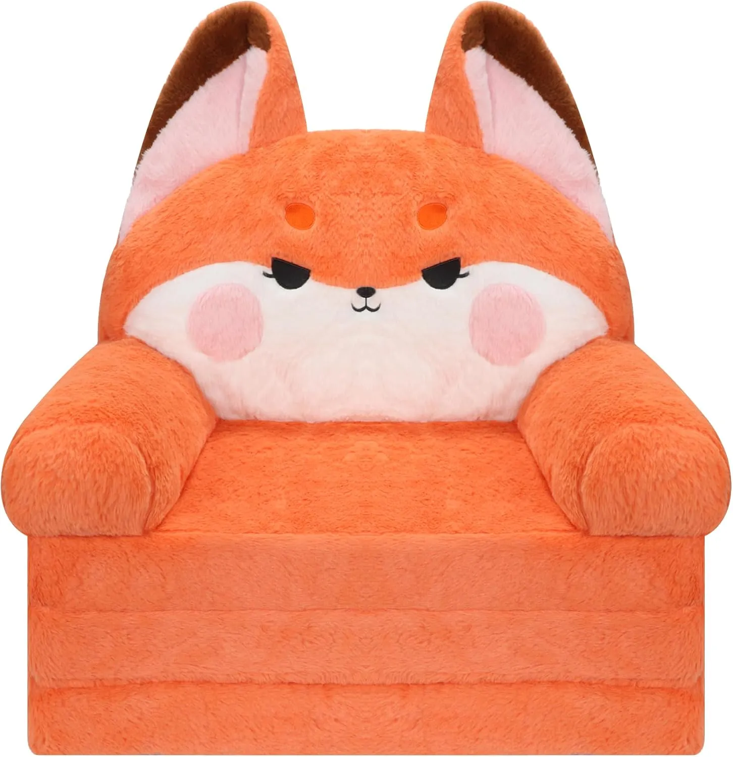 MONKISS Kids Couch, Comfy Toddler Chair, 2 in 1 Fold Out Kids Sofa to Lounger, Baby Sleeper Chair, Toddler Furniture, Birthday Gifts for Boys and Girls, 18  Months, Cute Fox