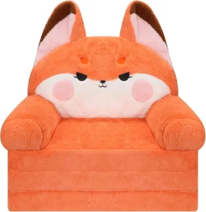 MONKISS Kids Couch, Comfy Toddler Chair, 2 in 1 Fold Out Kids Sofa to Lounger, Baby Sleeper Chair, Toddler Furniture, Birthday Gifts for Boys and Girls, 18  Months, Cute Fox