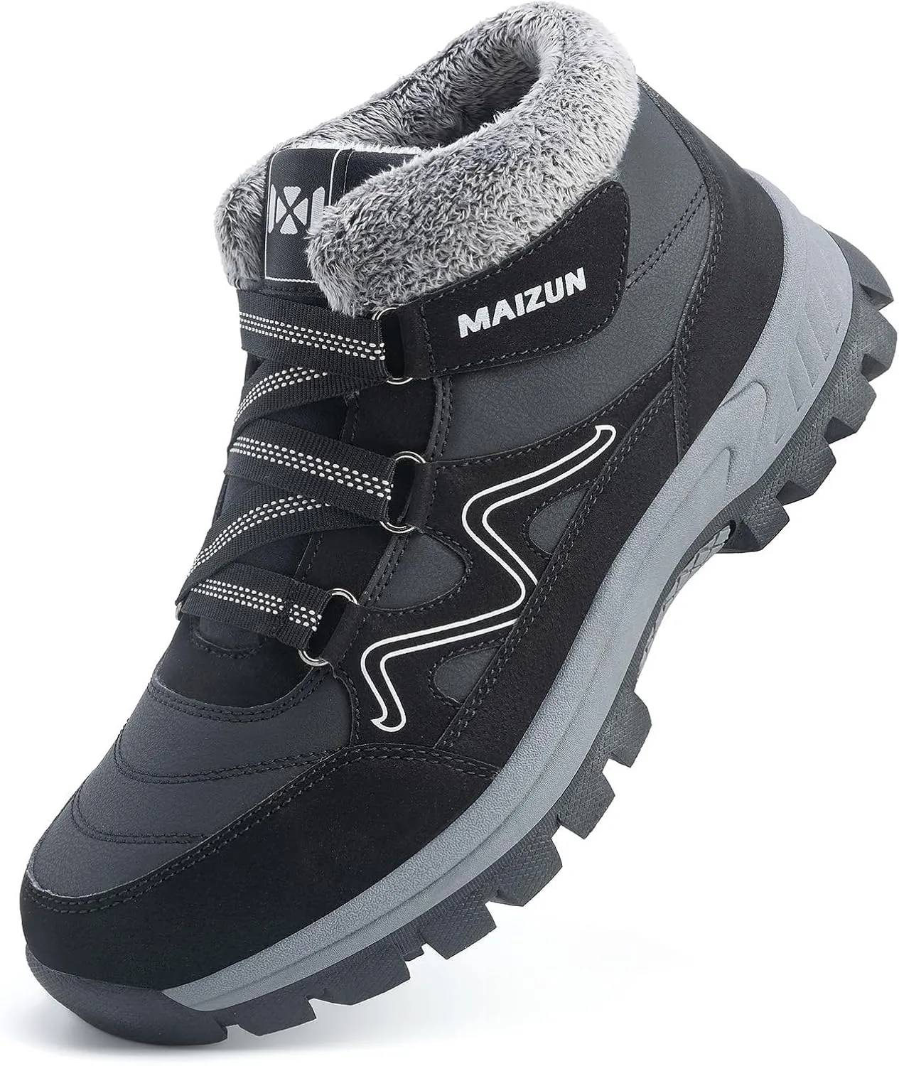 Moodeng Mens Winter Boots Causal Lightweight Snow Boots Warm Fur Lined Hiking Boots Water-Resistant Comfortable Ankle shoes Outdoor Walking