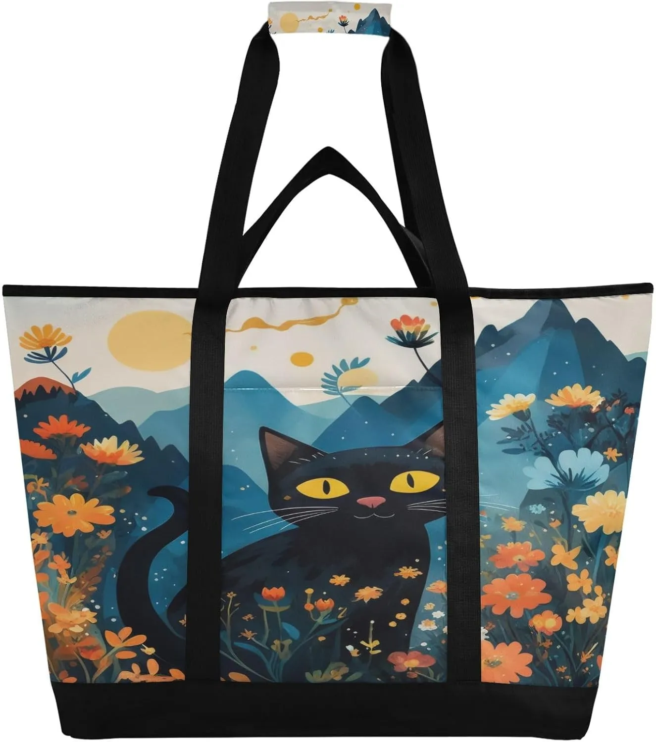 Mountian Cute Cats Reusable Insulated Lunchbox Cooler Bag, Leakproof Kitchen Grocery Bag Collapsible Portable Cooler Tote Bag for Picnic, Camping, Office, Travel