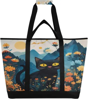 Mountian Cute Cats Reusable Insulated Lunchbox Cooler Bag, Leakproof Kitchen Grocery Bag Collapsible Portable Cooler Tote Bag for Picnic, Camping, Office, Travel