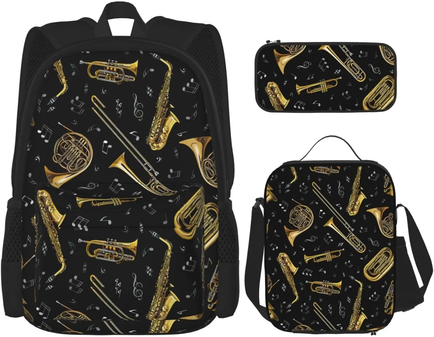 Musical Instruments Print Travel Bag Adjustable Shoulder Straps Lunch Bag Pencil Case Large Capacity Bag