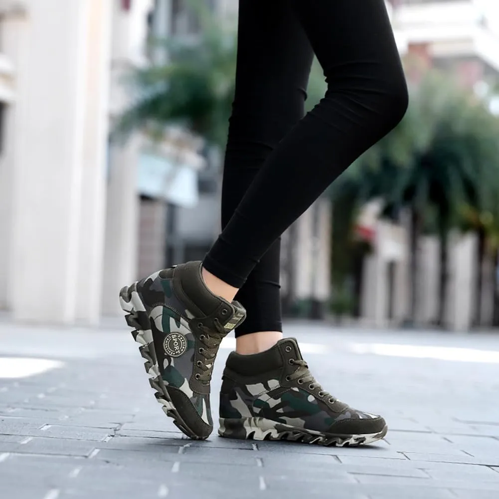 NCNDB Women's Camouflage Wedges Sneakers Inner Heightening Walking High-Heel Leisure Shoes US 4.5-10