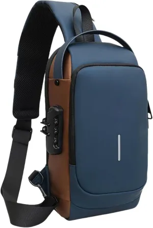 New Carbon Fiber Streamline Anti-Theft Sling Bag, Sling Bag USB Charging Portable SlingBackpack, for Travel Gym Sports (Blue)